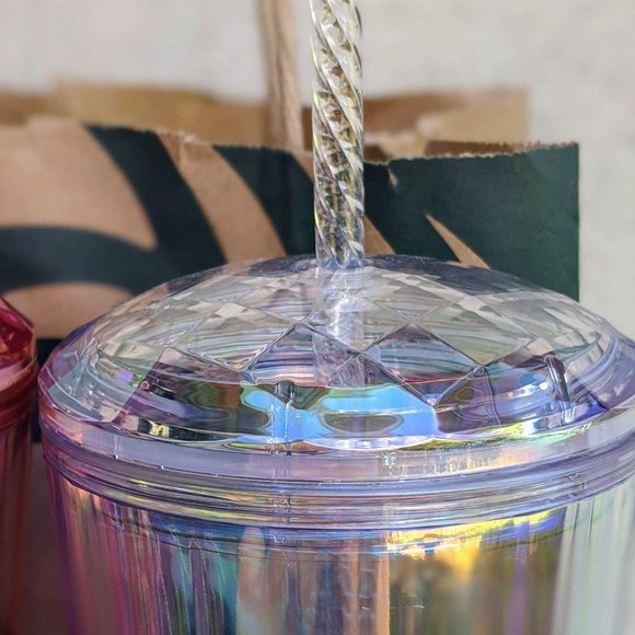 2 Starbucks Iridescent Diamond Tumbler Rose Clear - Picture 6 of 9